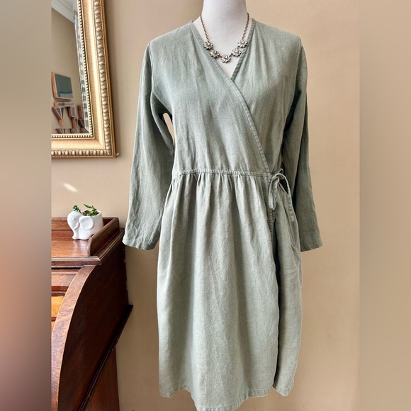 knee length linen dresses Linen Dress GLORIA Short Sleeved in Green